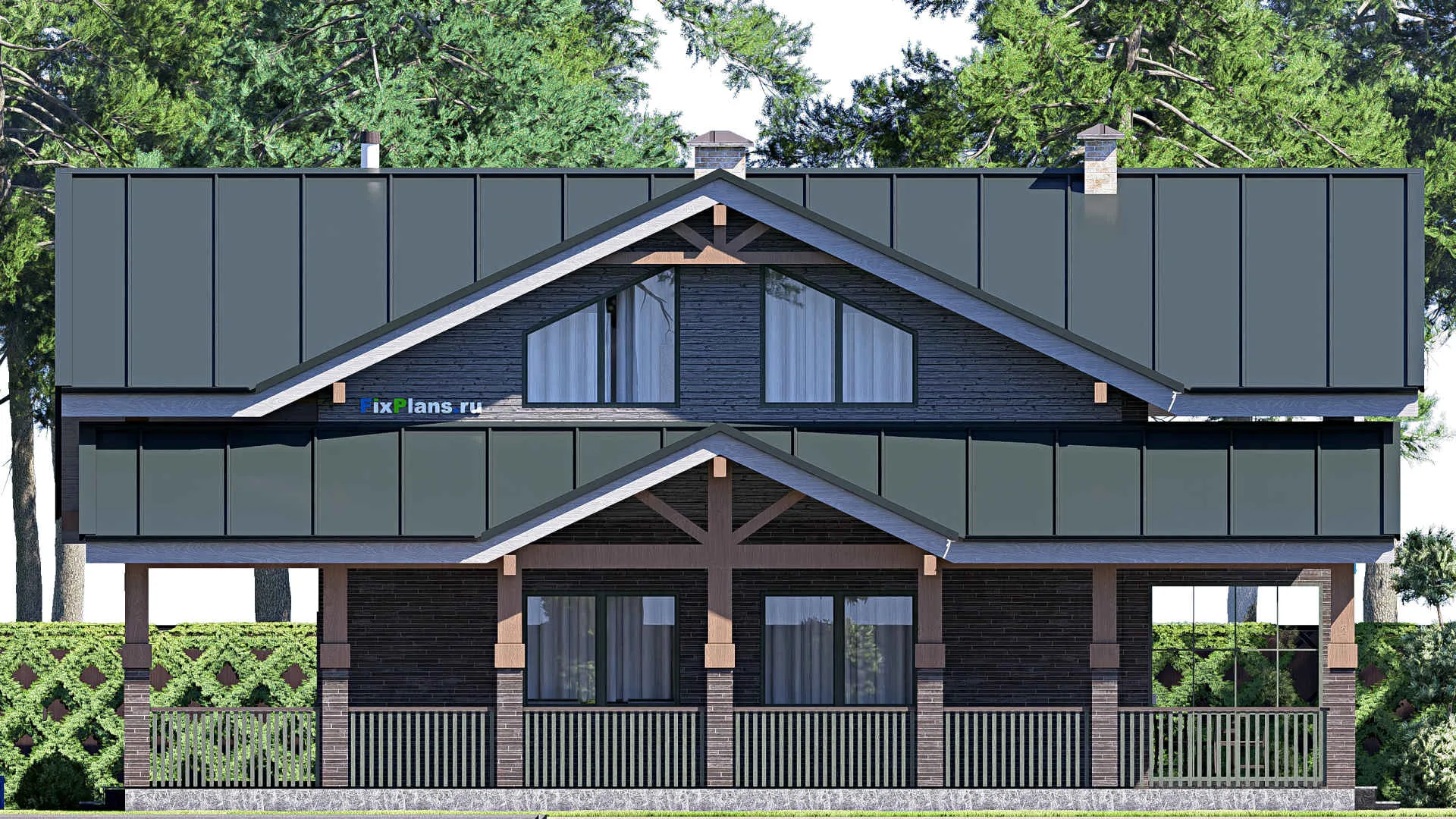 F-20825 - Проект дома с мансардой 16 на 16, площадью 360 м² с террасой, балконом и 4 спальнями