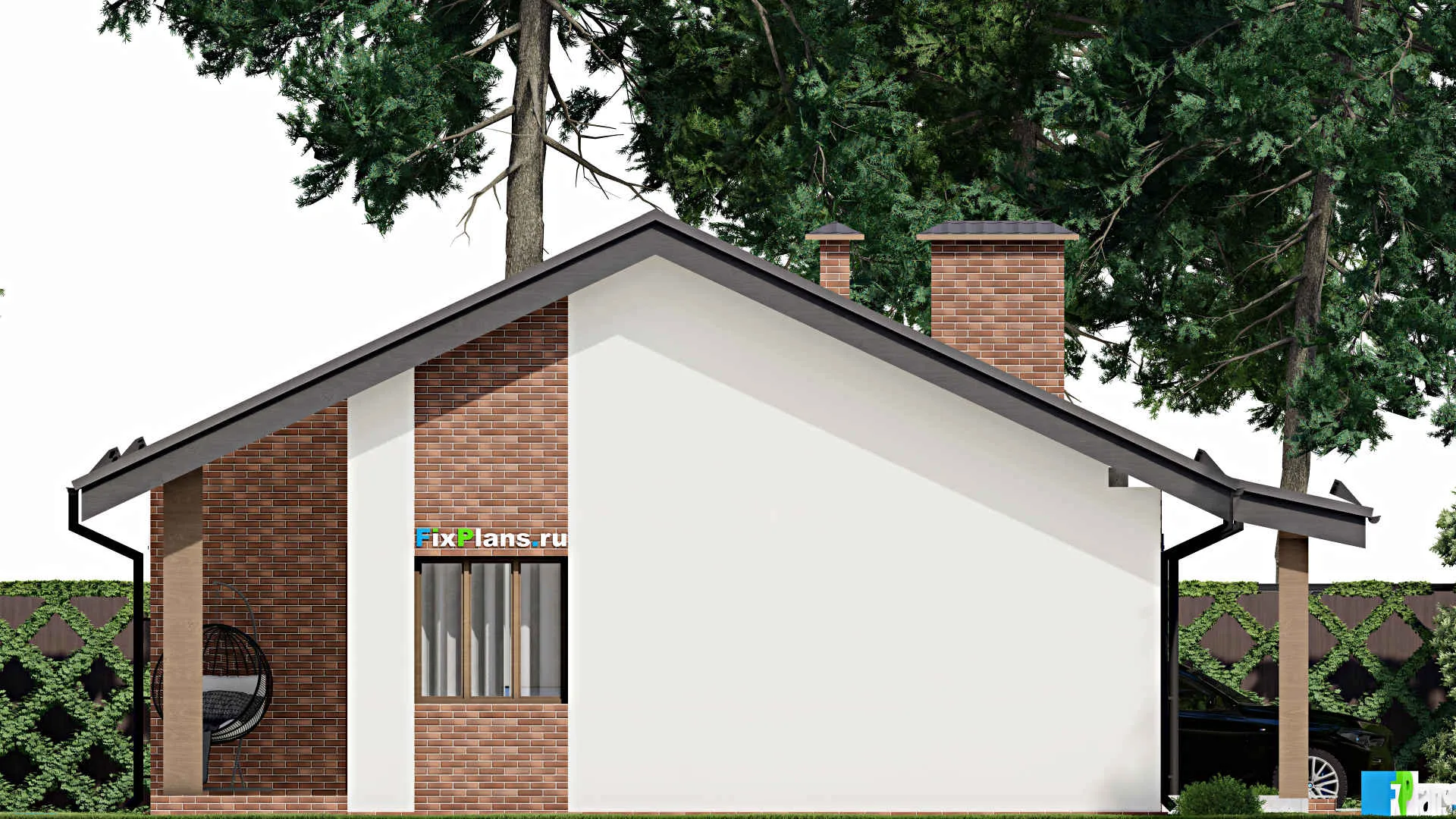 F-9215 - Проект одноэтажного дома 12 на 13, площадью 110 м² с террасой и 3 спальнями