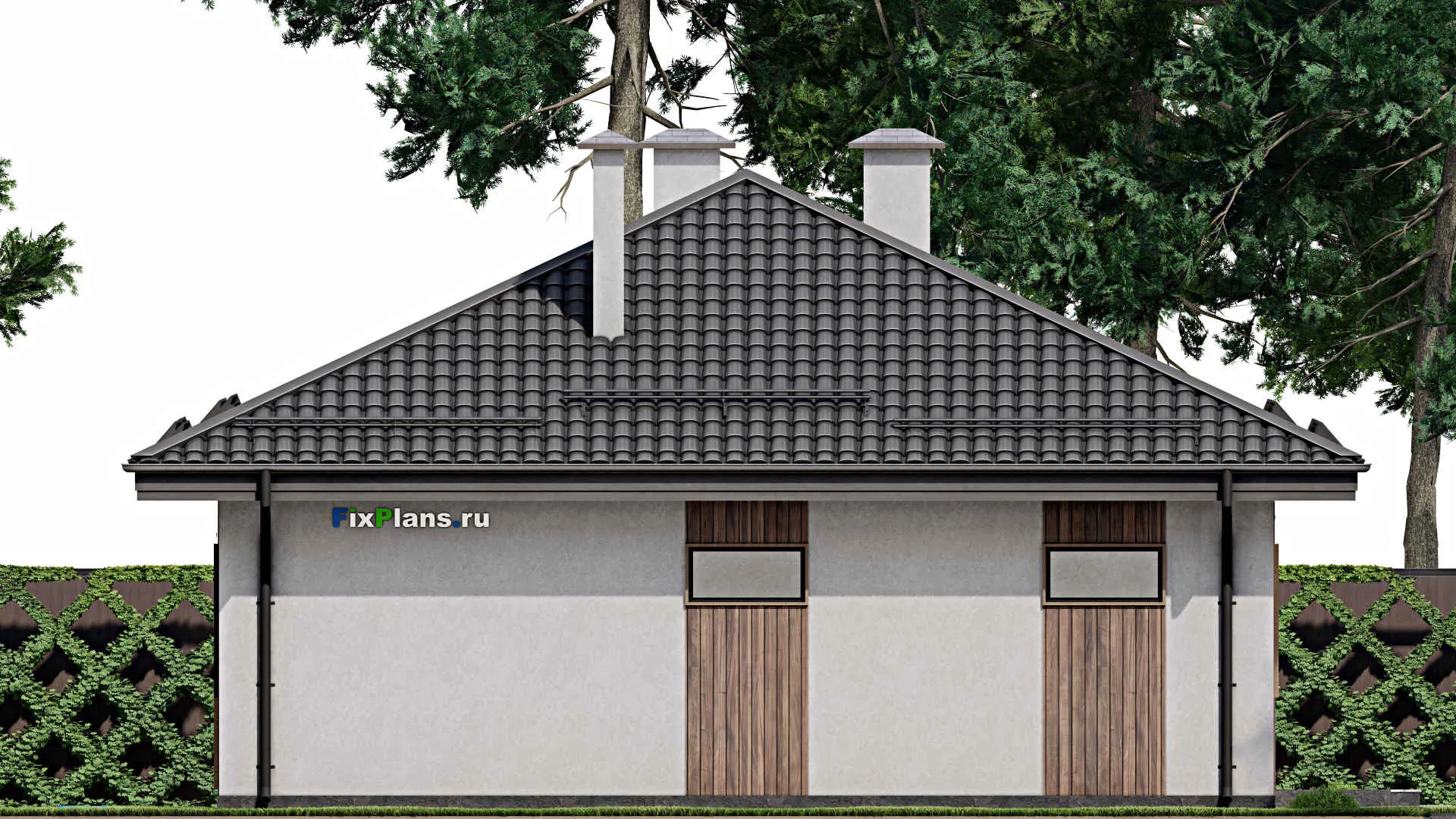 F-3590 - Проект одноэтажного дома 11 на 16, площадью 130 м² с гаражом на 2 машины и 2 спальнями