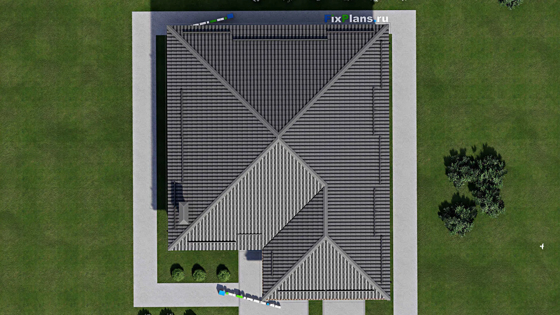 F-4031 - Проект одноэтажного дома 13 на 17, площадью 160 м² с террасой, гаражом на 1 машину и 3 спальнями