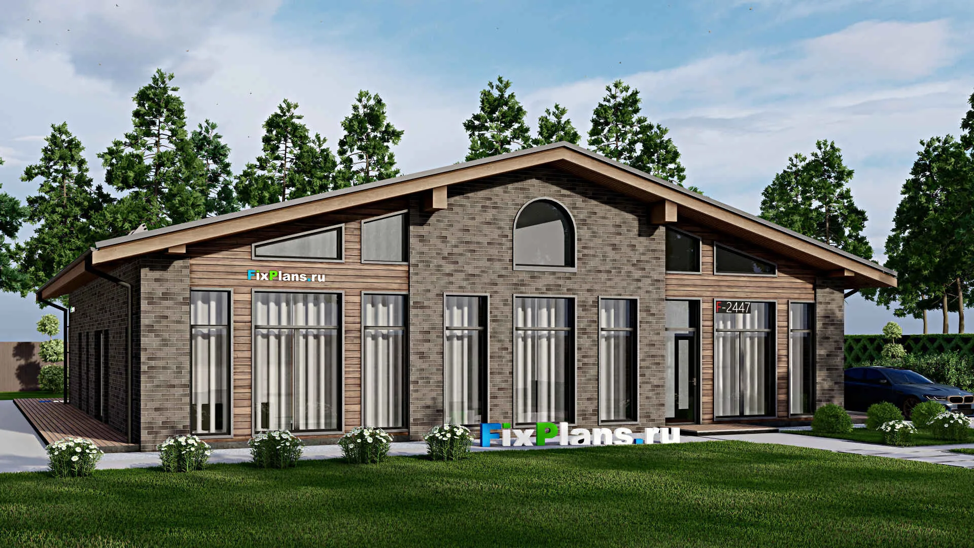 F-2447 - Проект одноэтажного дома 17 на 17, площадью 360 м² с террасой и 3 спальнями