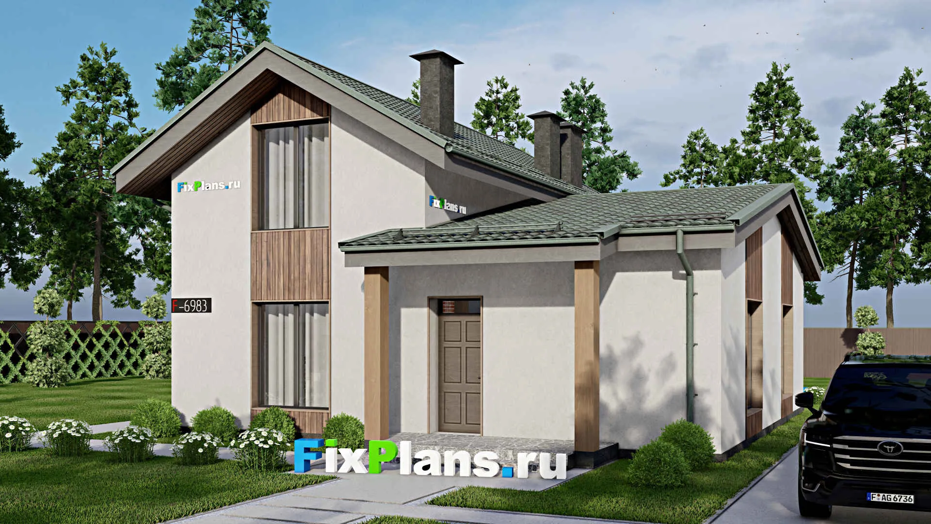 F-6983 - Проект дома с мансардой 11 на 13, площадью 140 м² с 5 спальнями