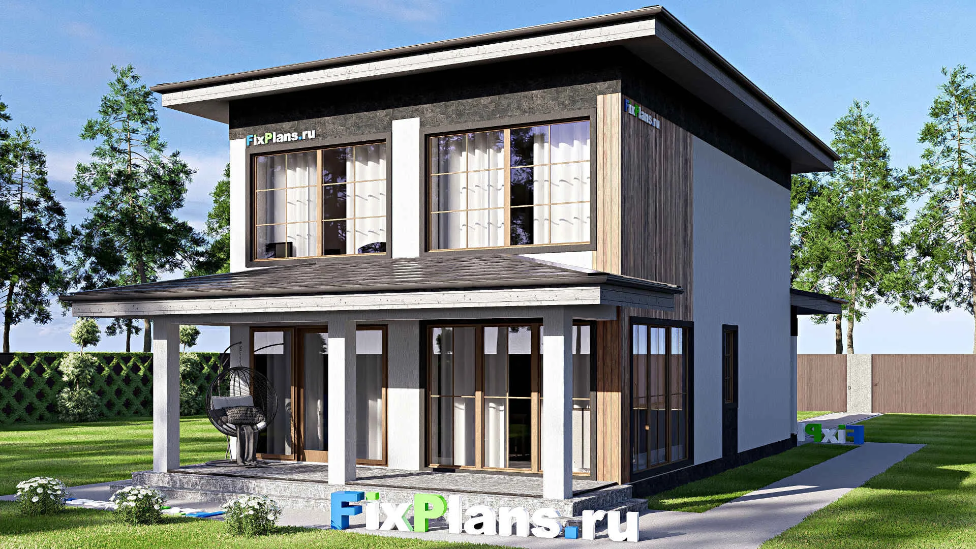 F-19493 - Планы двухэтажного дома 8 на 15, площадью 150 м² с террасой и 4 спальнями