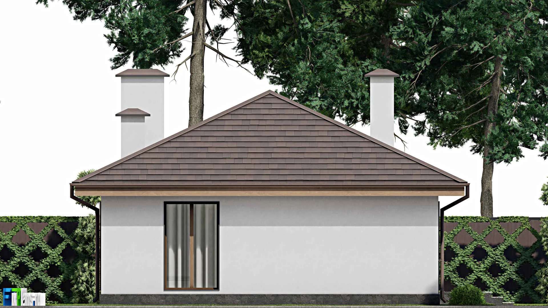 F-10610 - План одноэтажного дома 11 на 17, площадью 130 м² с террасой и 2 спальнями