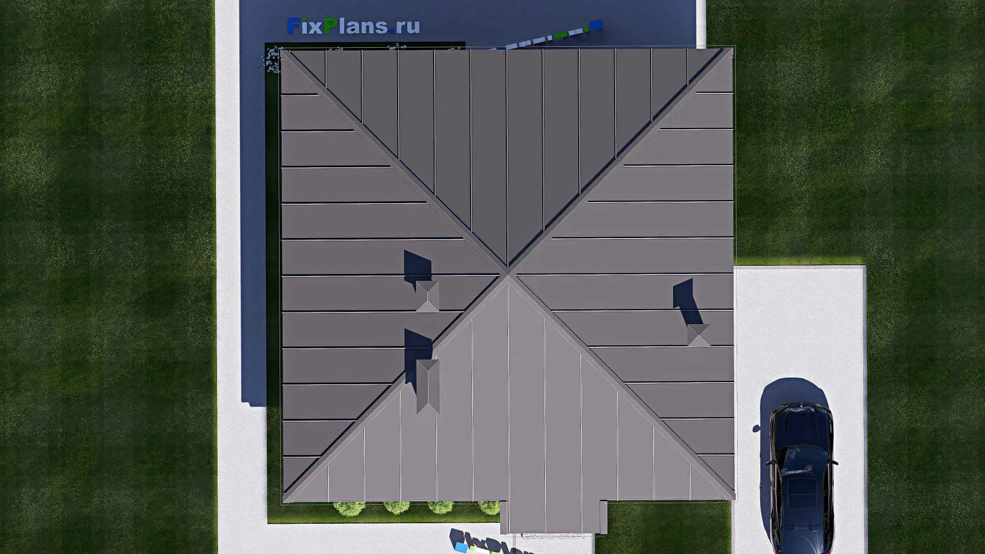 F-17585 - Проект одноэтажного дома 13 на 14, площадью 130 м² с террасой и 3 спальнями