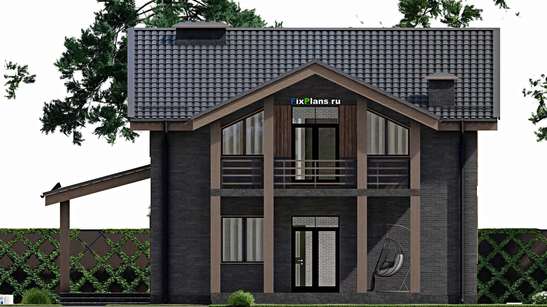 F-4697 - Планы дома с мансардой 11 на 11, площадью 210 м² с террасой, балконом и 4 спальнями