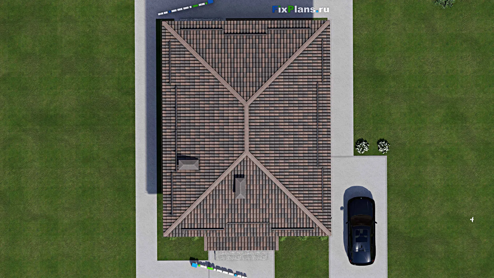 F-4112 - Проект одноэтажного дома 11 на 11, площадью 130 м² с террасой и 3 спальнями