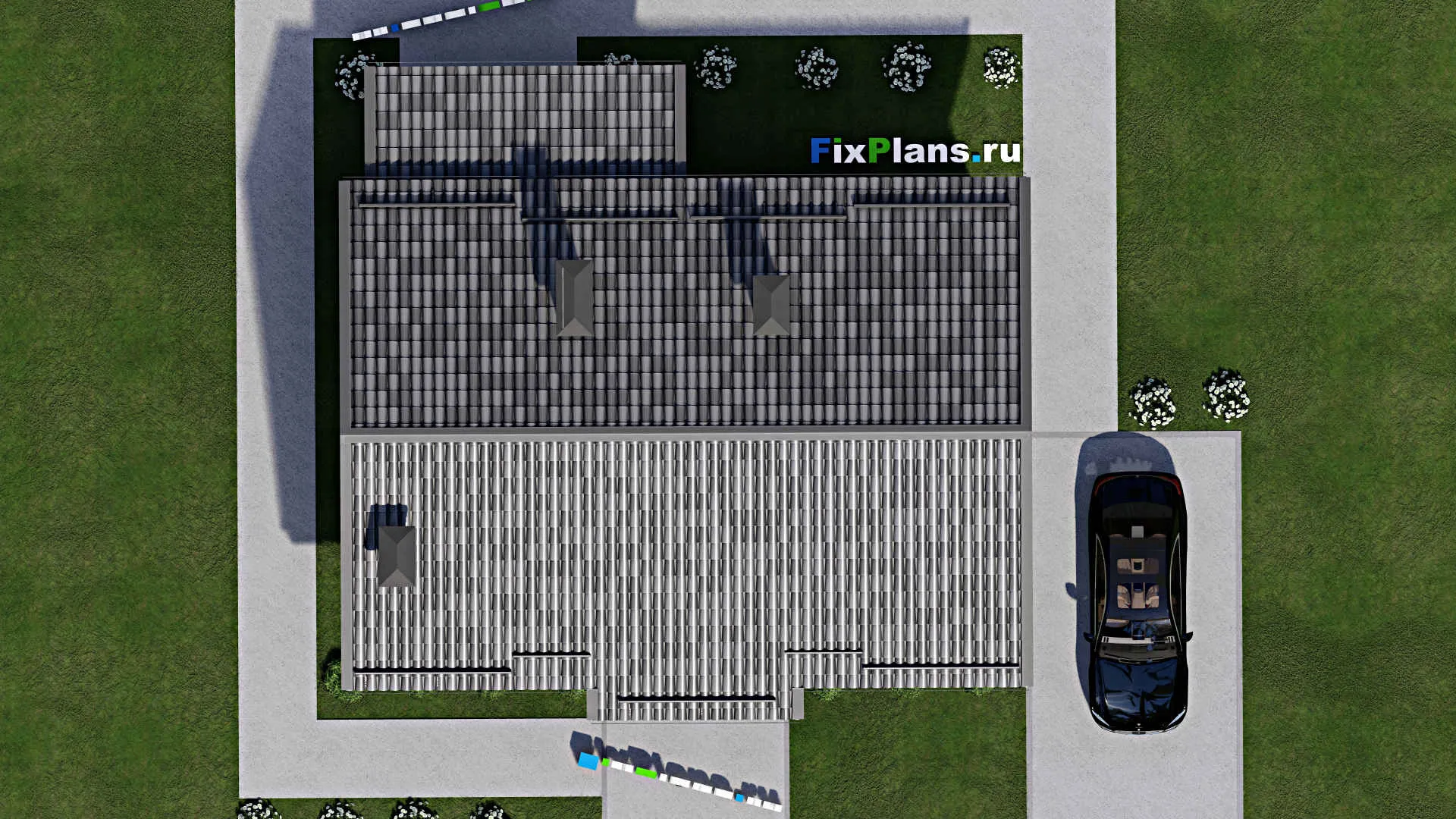 F-6731 - Проект одноэтажного дома 12 на 12, площадью 90 м² с террасой и 2 спальнями