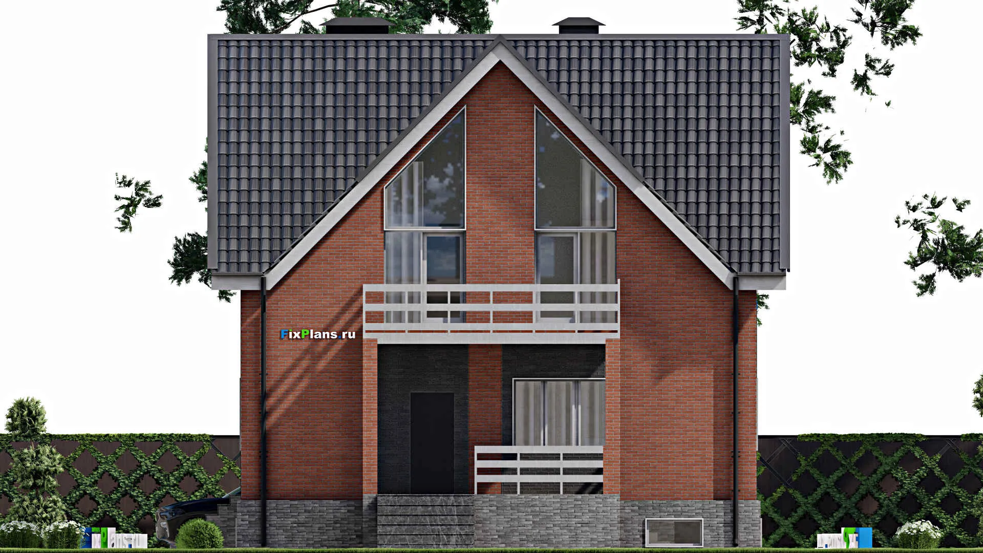 F-5840 - Проект дома с мансардой 11 на 13, площадью 270 м² с террасой, балконом, цокольным этажом и 6 спальнями