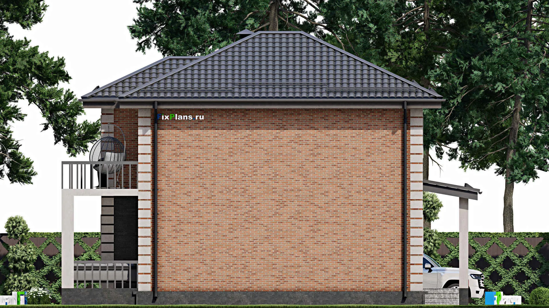 F-3824 - Проект двухэтажного дома 8 на 11, площадью 130 м² с террасой, балконом и 3 спальнями