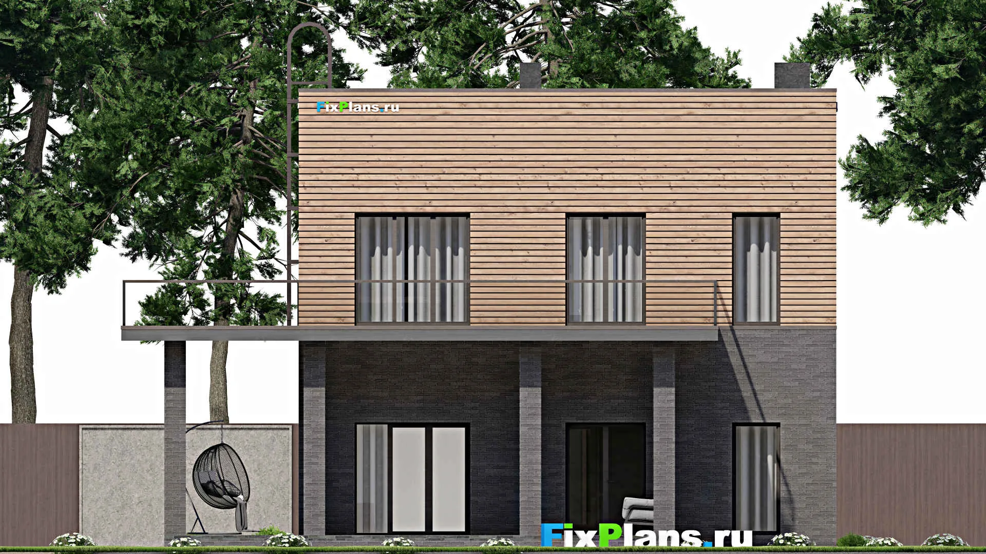 F-5120 - Проект двухэтажного дома 10 на 10, площадью 240 м² с террасой и 4 спальнями