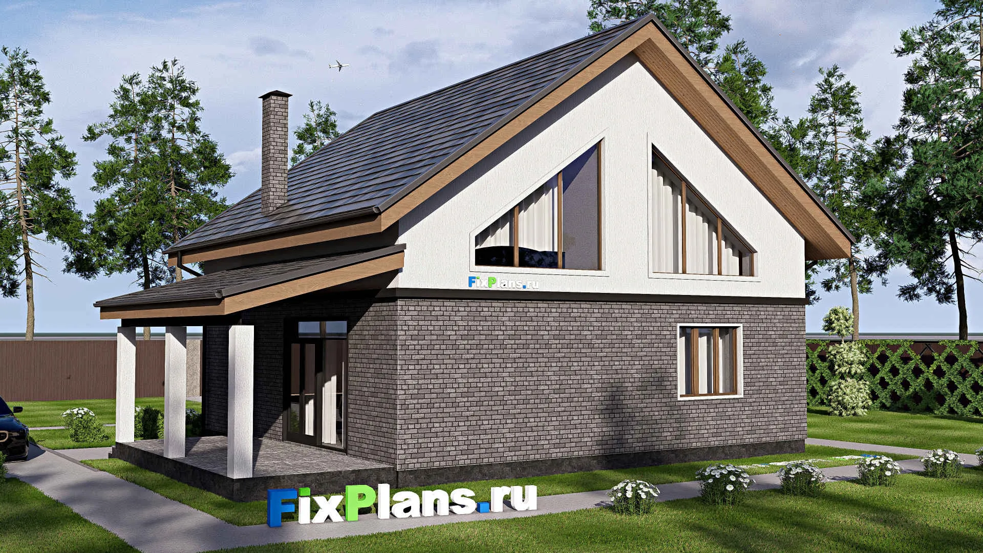 F-17729 - Проект дома с мансардой 12 на 13, площадью 180 м² с террасой и 4 спальнями