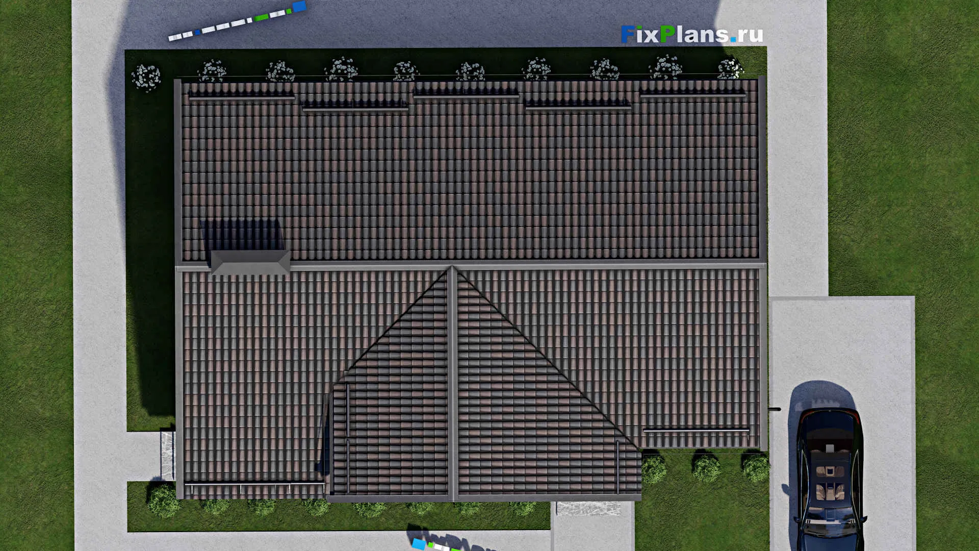 F-6092 - Проект одноэтажного дома 11 на 16, площадью 130 м² с террасой и 3 спальнями