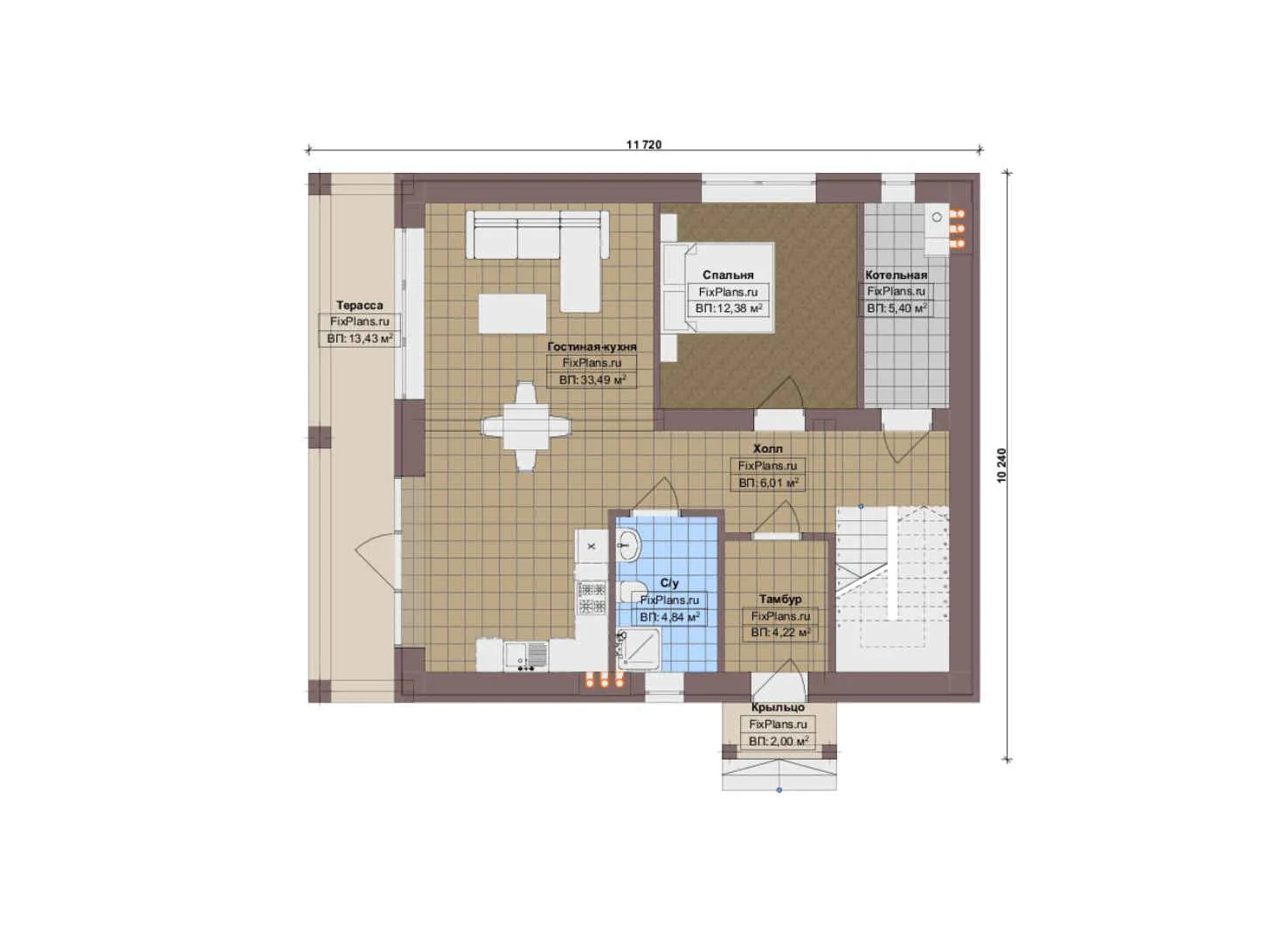 F-17387 - Планы дома с мансардой 11 на 12, площадью 170 м² с террасой, балконом и 3 спальнями