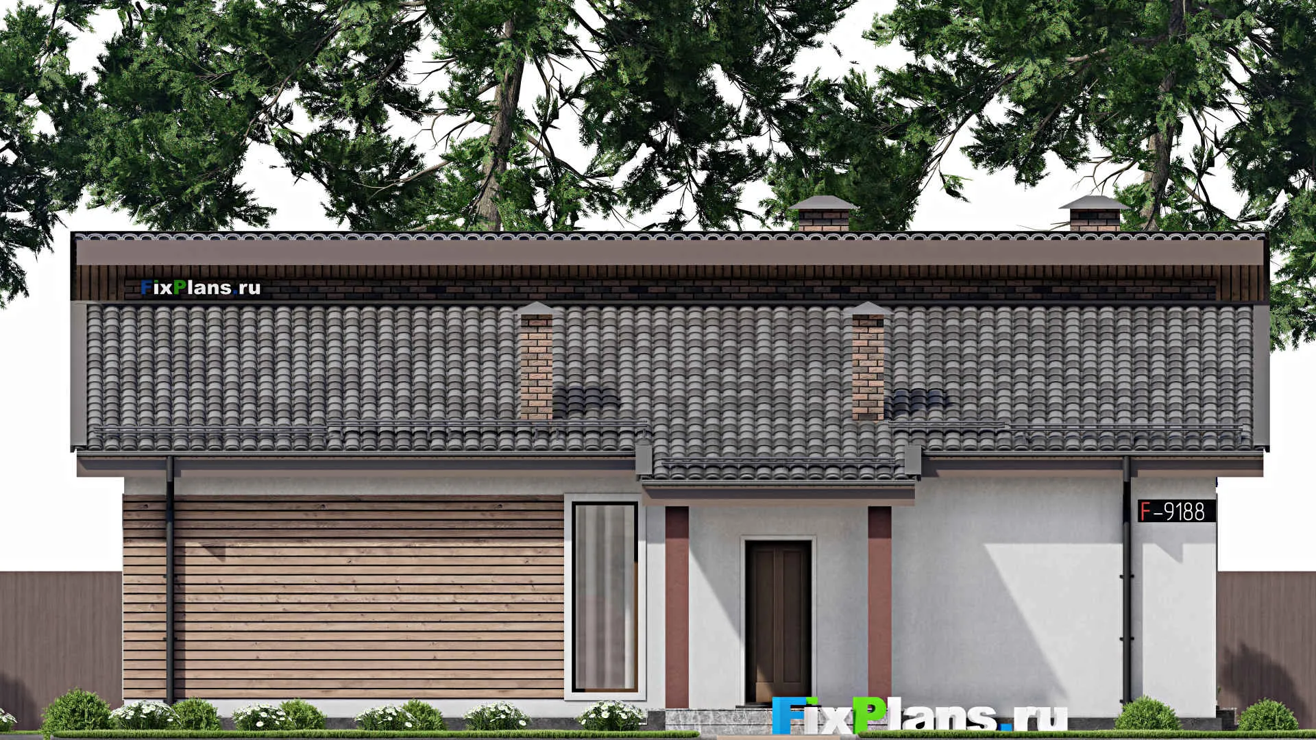 F-9188 - Проект одноэтажного дома 12 на 14, площадью 110 м² с террасой, баней и 2 спальнями